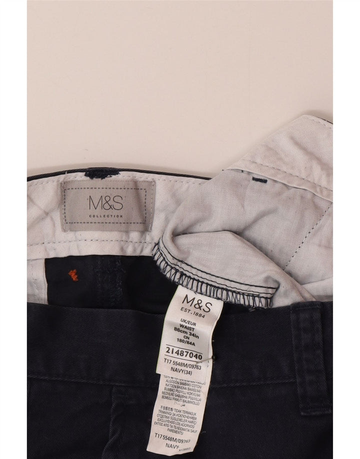 Marks & Spencer Mens Chino Shorts W34 Large Navy Blue Cotton