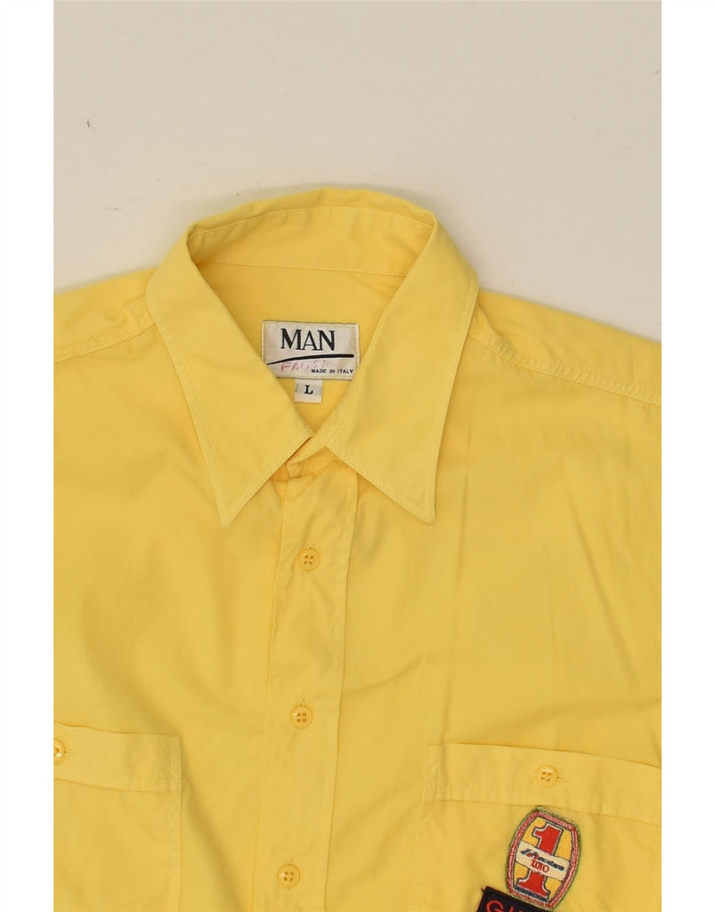 VINTAGE Mens Short Sleeve Shirt Large Yellow Cotton | Vintage Vintage | Thrift | Second-Hand Vintage | Used Clothing | Messina Hembry 