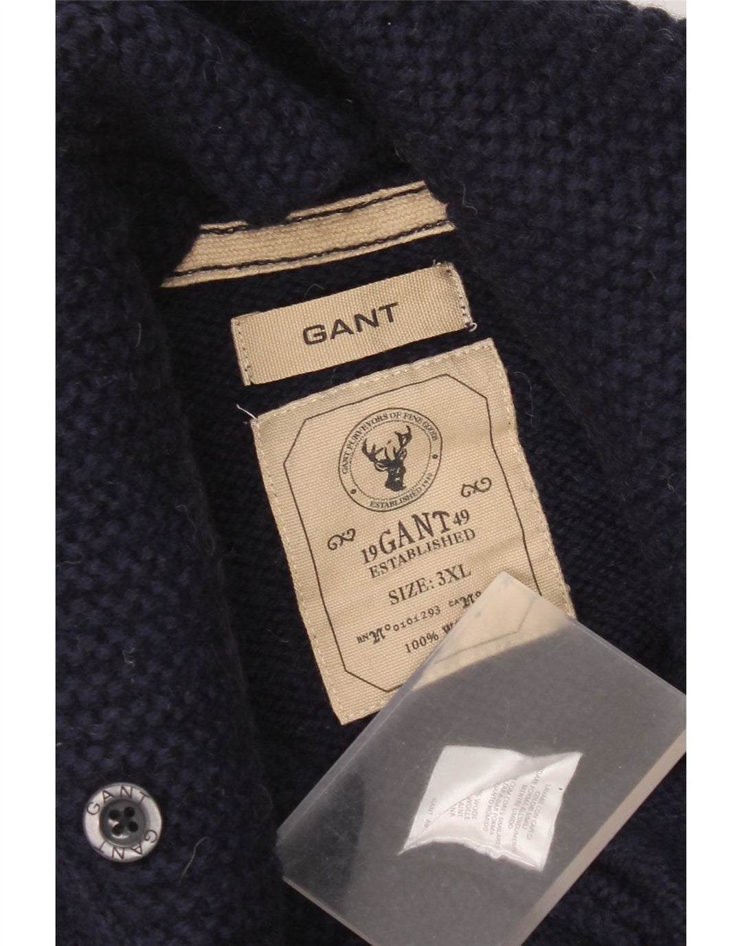 Gant Mens Shawl Neck Jumper Sweater 3XL Navy Blue Wool