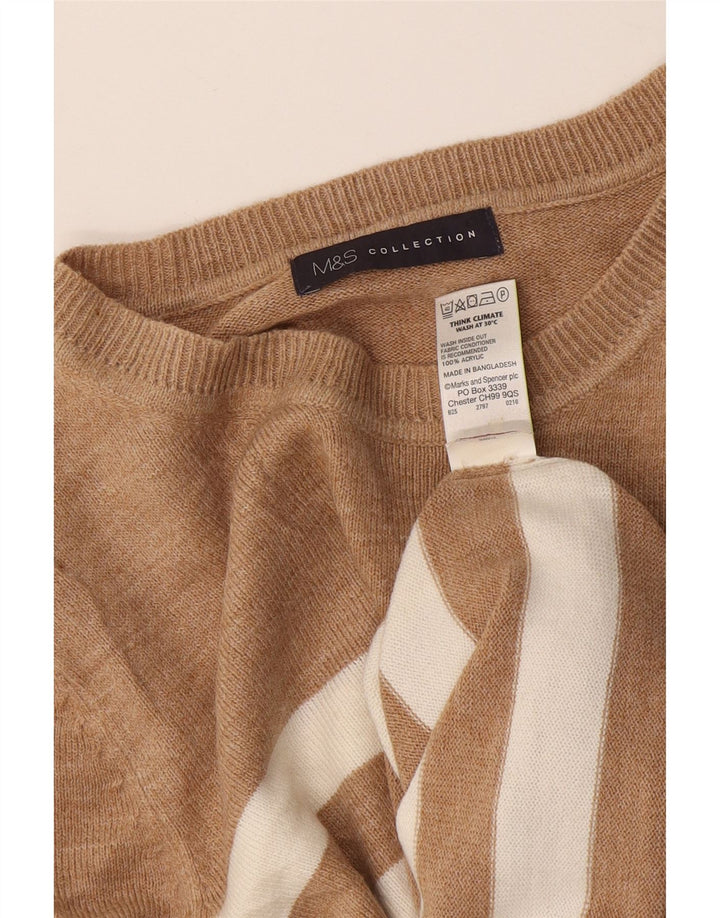 Marks & Spencer Womens Boat Neck Jumper Sweater UK 12 Medium Beige Striped