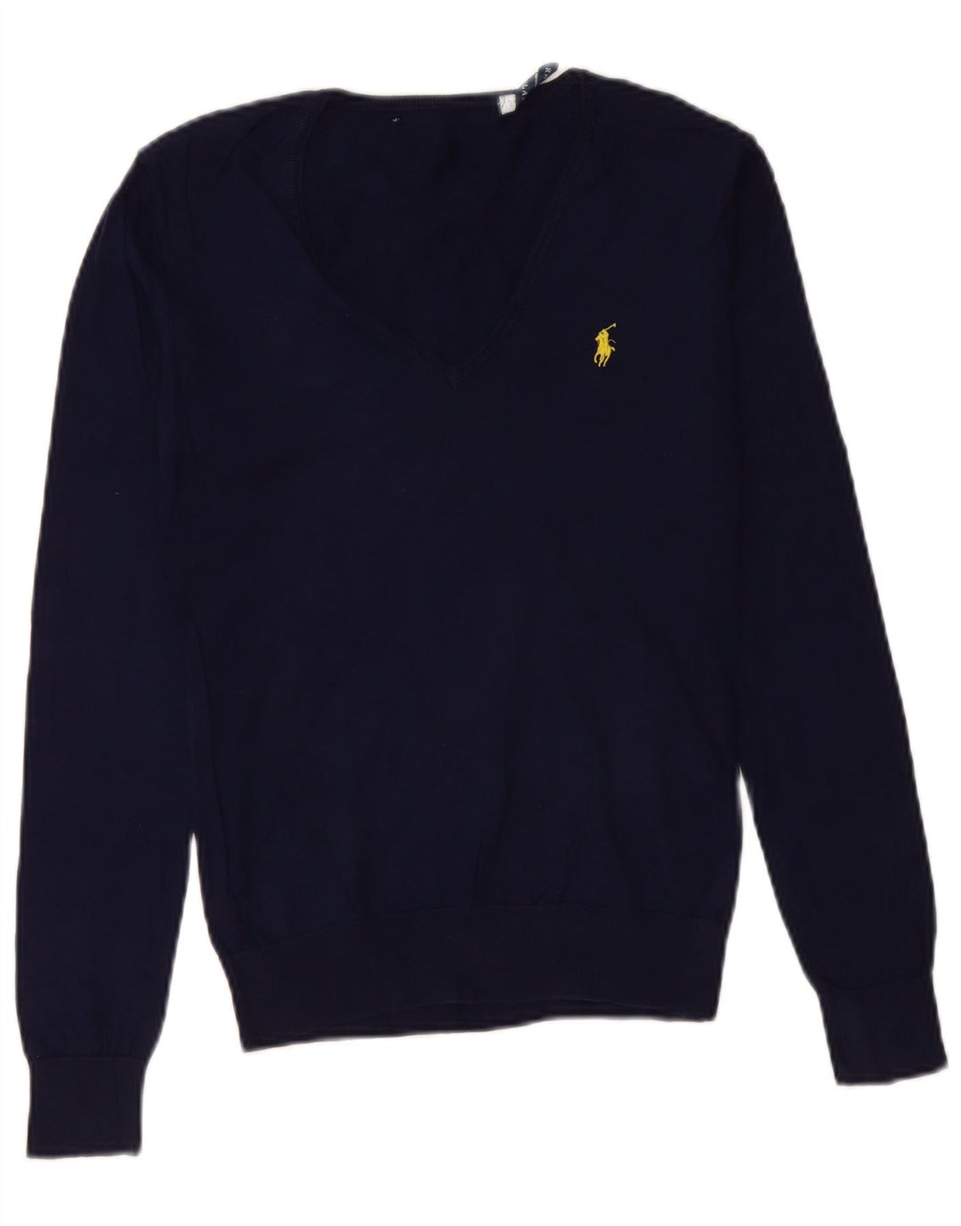 Ralph Lauren Womens V-Neck Jumper Sweater UK 12 Medium Navy Blue Cotton