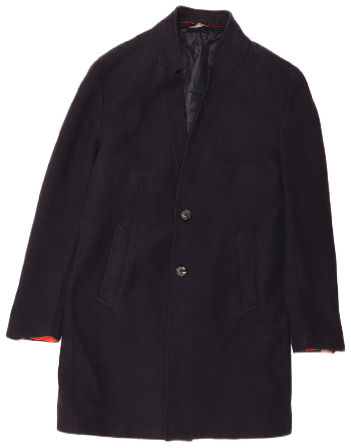 Zara Mens Overcoat UK 44 2XL Navy Blue Polyester