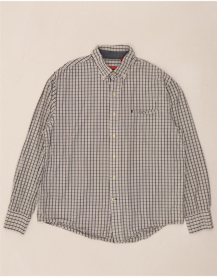 Izod Mens Shirt Large White Check Cotton