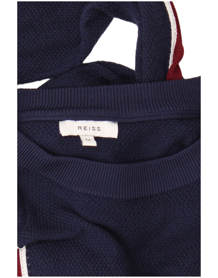 Reiss Mens Crew Neck Jumper Sweater Medium Navy Blue Striped