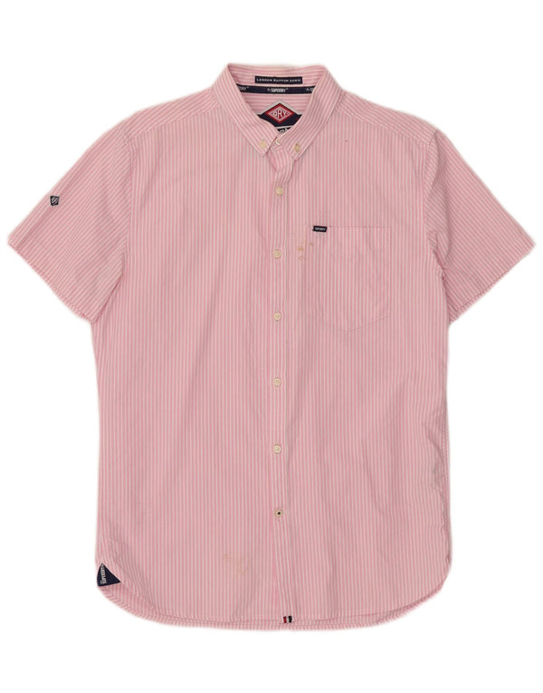Superdry Mens Short Sleeve Shirt Large Pink Striped Cotton