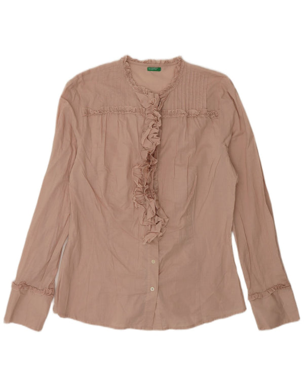 Benetton Womens Ruffle Front Shirt Blouse UK 14 Large Pink