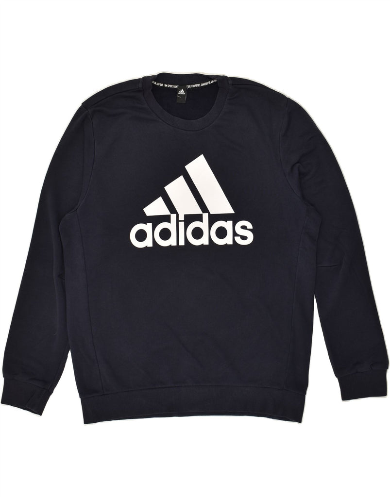 ADIDAS Mens Graphic Sweatshirt Jumper Large Navy Blue Cotton | Vintage Adidas | Thrift | Second-Hand Adidas | Used Clothing | Messina Hembry 