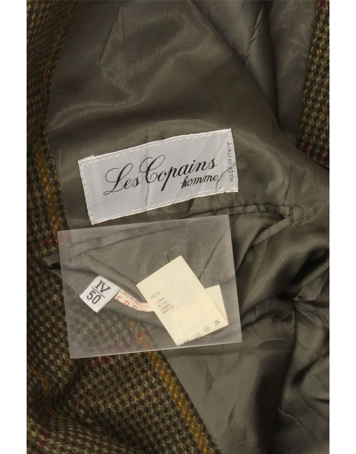 Les Copains Mens 2 Button Blazer Jacket IT 50 Large Green Check Wool