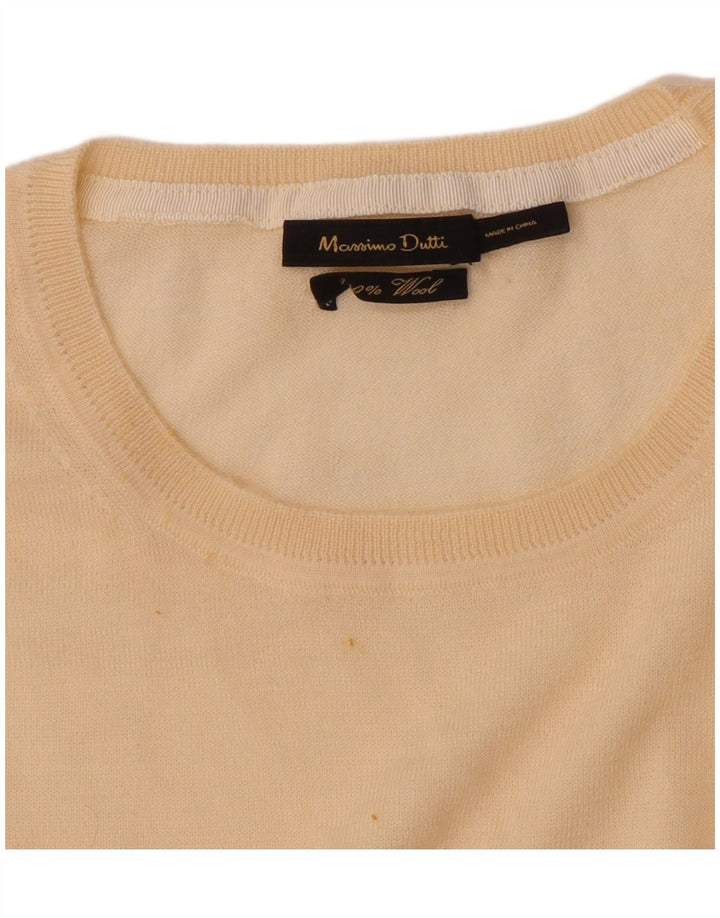 Massimo Dutti Womens Crew Neck Jumper Sweater UK 12 Medium Beige Wool