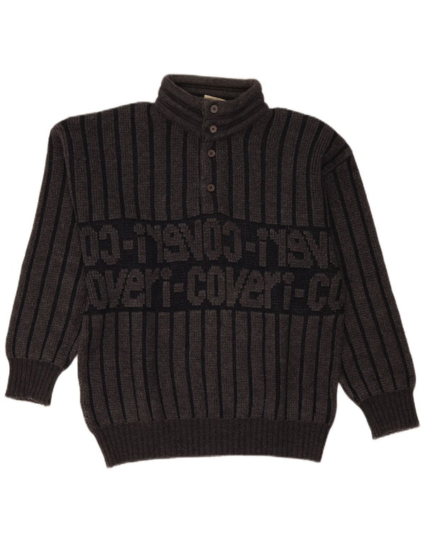 Enrico Coveri Mens Button Neck Jumper Sweater IT 50 Medium Grey Striped