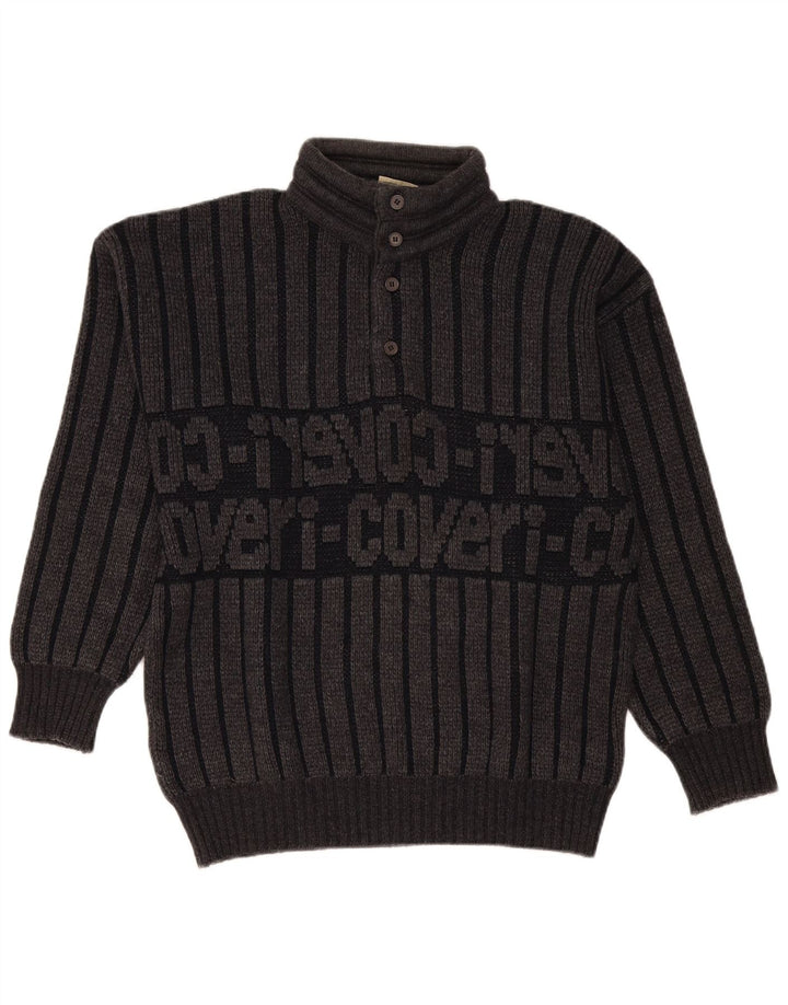 Enrico Coveri Mens Button Neck Jumper Sweater IT 50 Medium Grey Striped