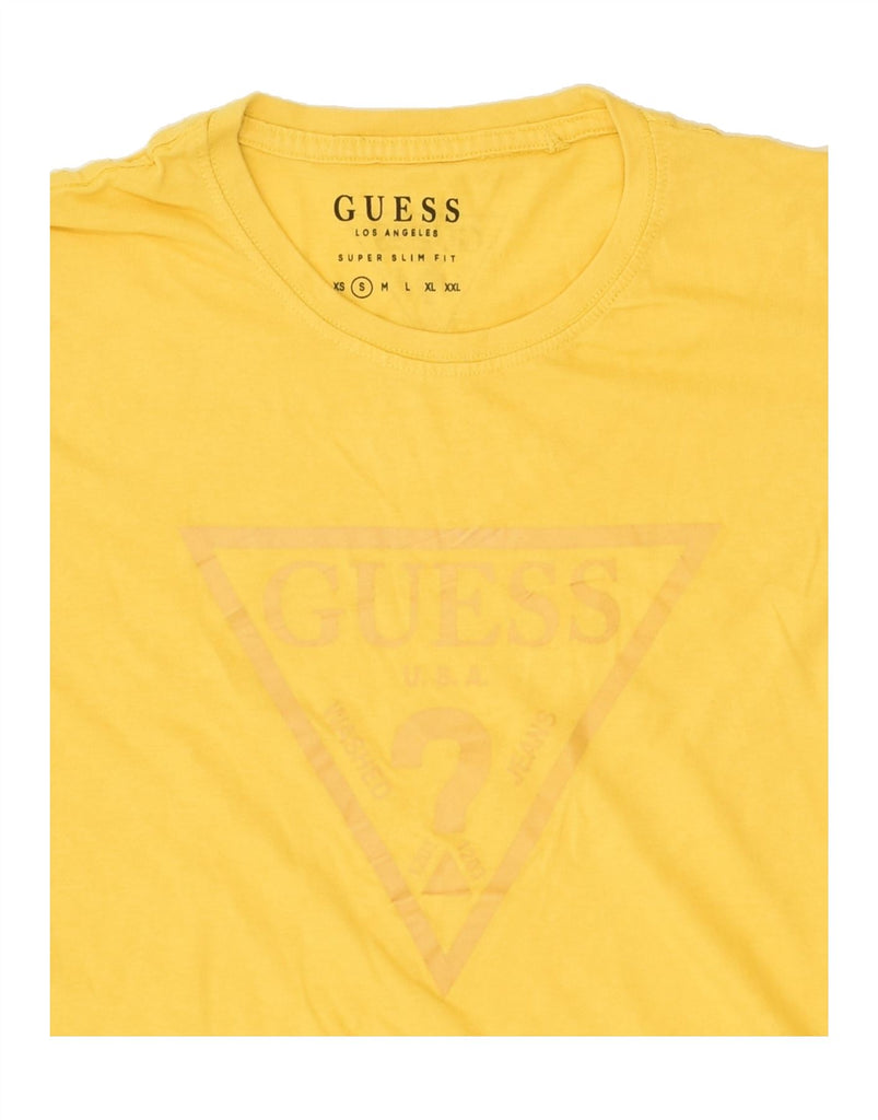 GUESS Mens Slim Fit Graphic T-Shirt Top Small Yellow | Vintage Guess | Thrift | Second-Hand Guess | Used Clothing | Messina Hembry 