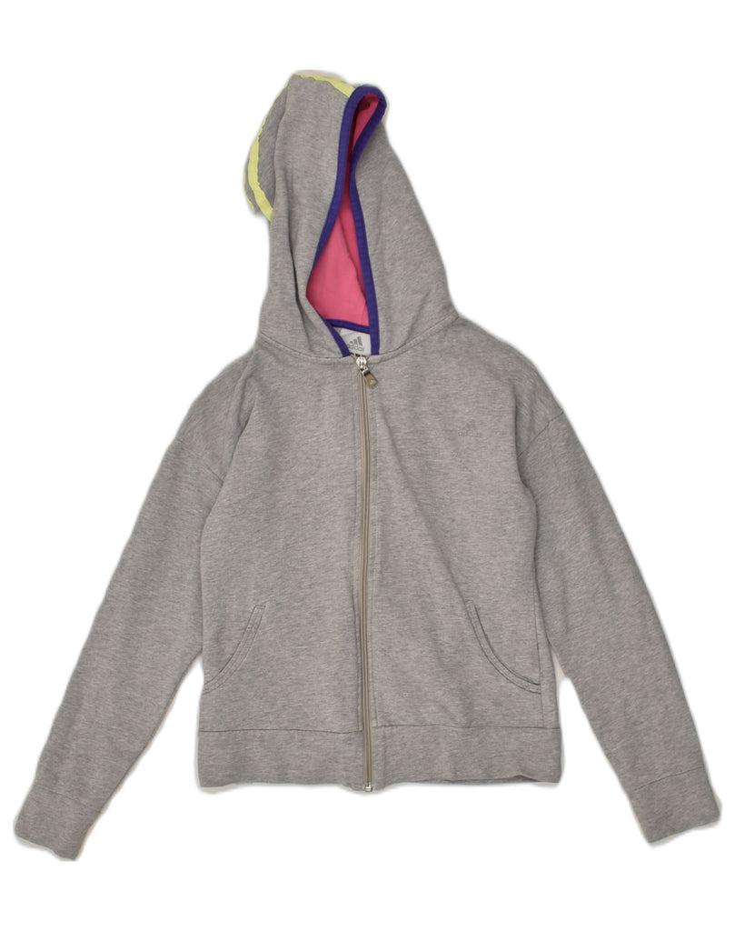 ADIDAS Girls Zip Hoodie Sweater 10-11 Years  Grey Cotton | Vintage Adidas | Thrift | Second-Hand Adidas | Used Clothing | Messina Hembry 