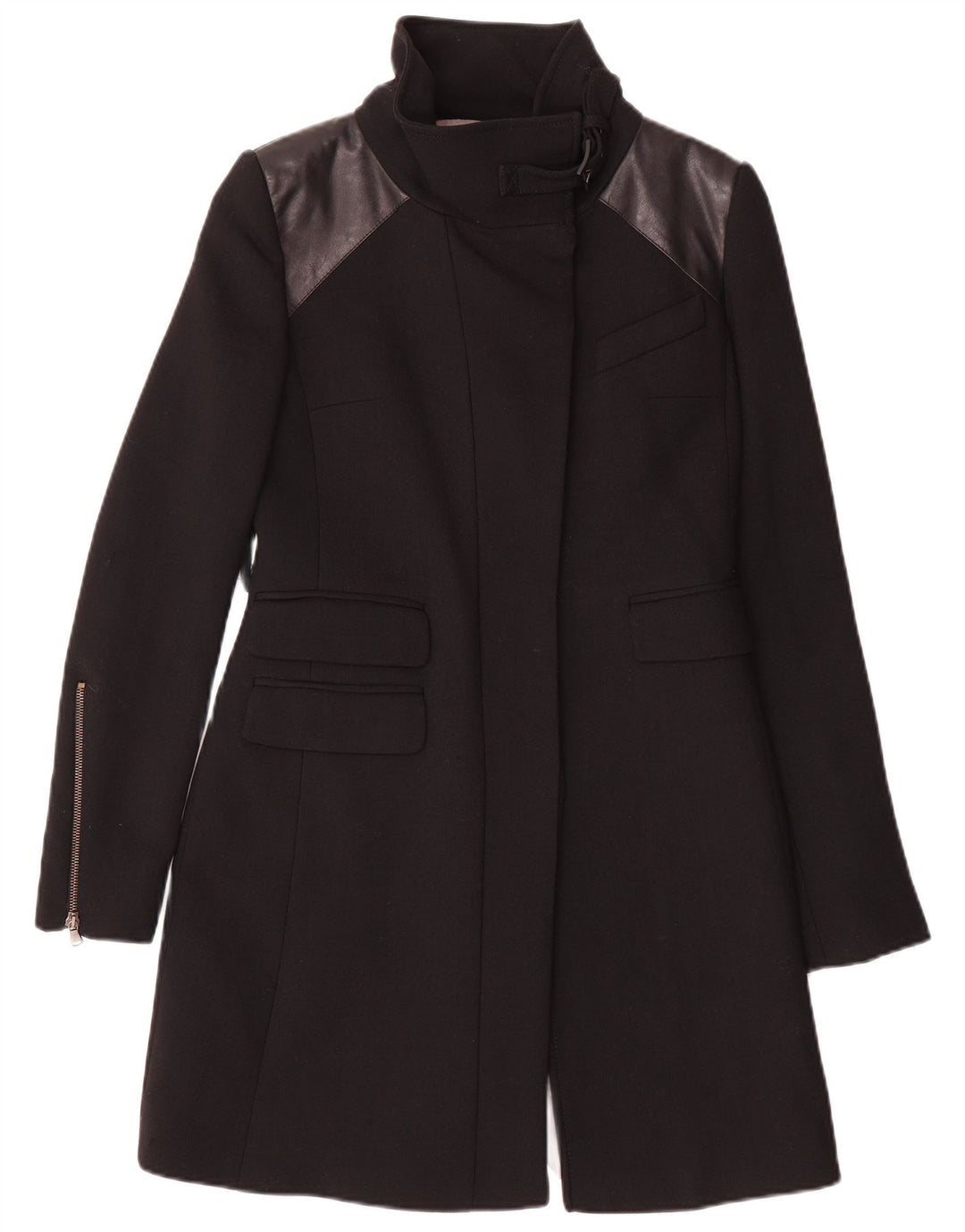 PINKO Womens Overcoat UK 8 Small Black Colourblock Acetate