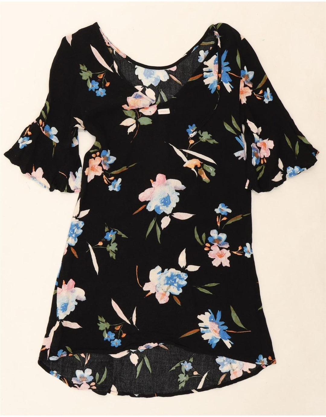 O'NEILL Womens Blouse Top UK 14 Large Black Floral Viscose Vintage O'Neill and Second-Hand O'Neill from Messina Hembry 