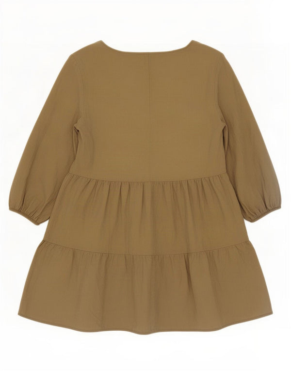 Zara Womens 3/4 Sleeve Tiered Dress UK 16 Large Khaki Lyocell