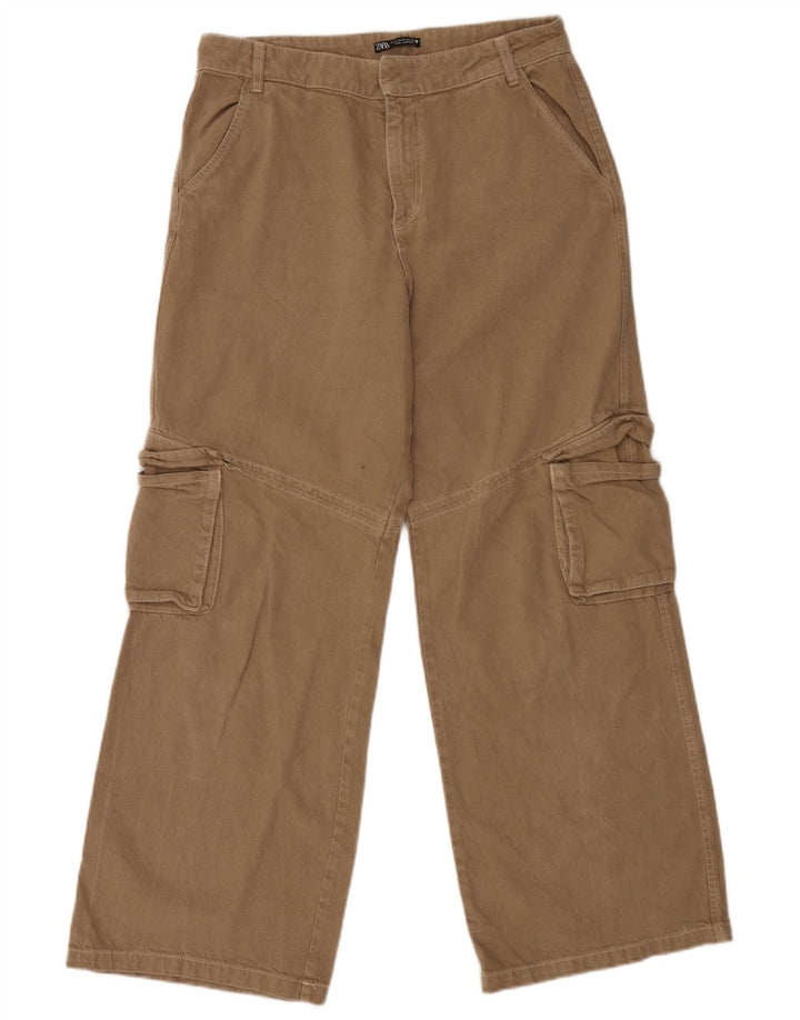 Zara Womens Wide Leg Cargo Trousers Medium W28 L30 Beige Cotton