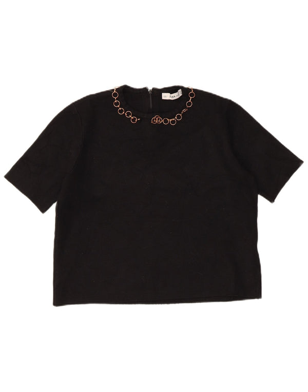Zara Womens Crop Blouse Top UK 12 Medium Black Viscose