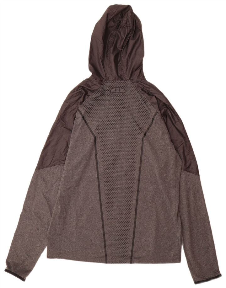 Under Armour Mens Hooded Pullover Tracksuit Top Large Grey Colourblock
