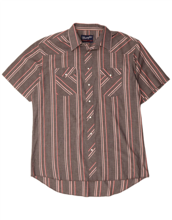 Wrangler Mens Short Sleeve Shirt Size 17 XL Grey Striped