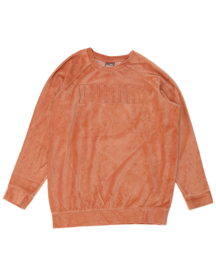 Puma Womens Graphic Velvet Sweatshirt Jumper UK 12 Medium Orange