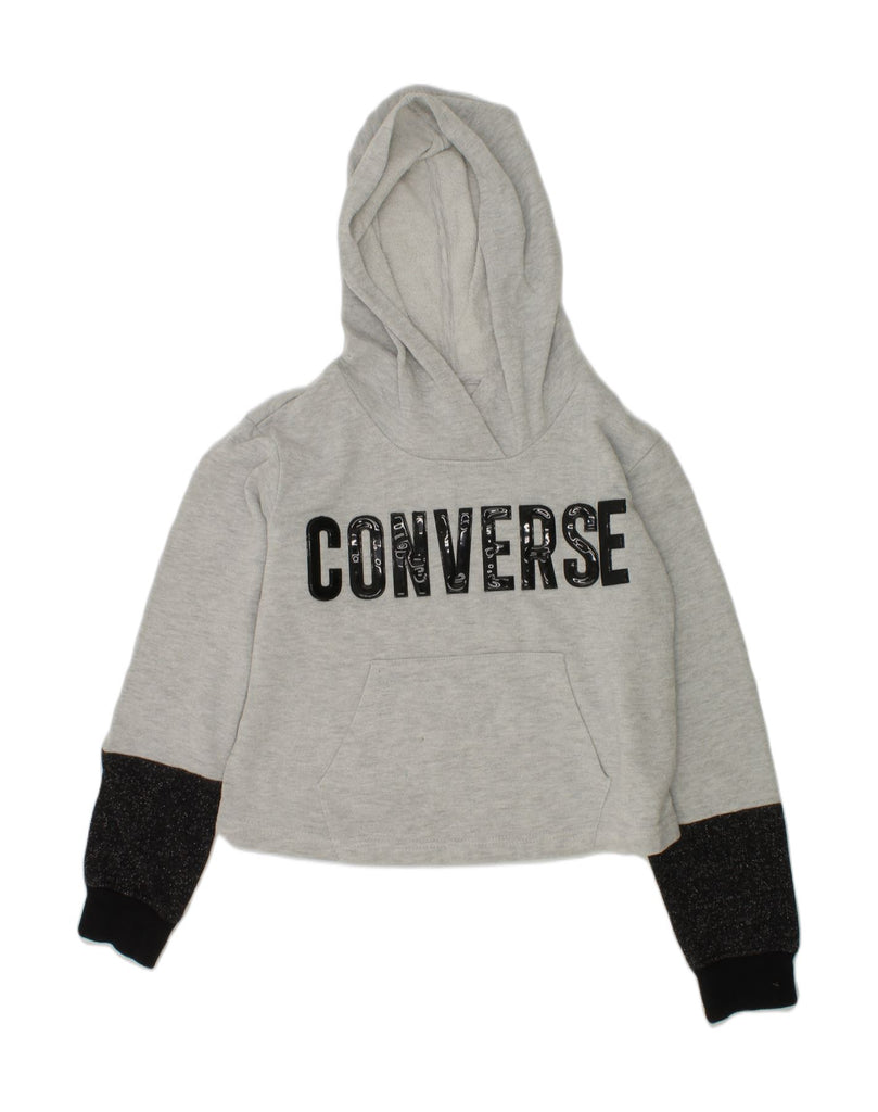 CONVERSE Girls Crop Graphic Hoodie Jumper 8-9 Years Small  Grey | Vintage Converse | Thrift | Second-Hand Converse | Used Clothing | Messina Hembry 