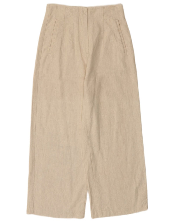Zara Womens Wide Leg Cropped Trousers Medium W28 L25 Off White Cotton