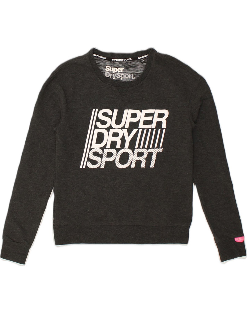 SUPERDRY Womens Graphic Sweatshirt Jumper UK 10 Small Grey Polyester | Vintage Superdry | Thrift | Second-Hand Superdry | Used Clothing | Messina Hembry 