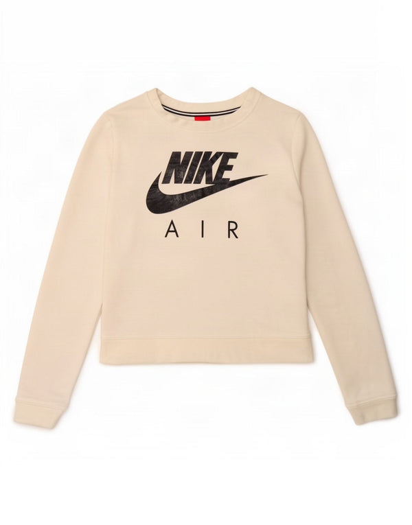 Nike Womens Crop Graphic Sweatshirt Jumper UK 10 Small White Cotton