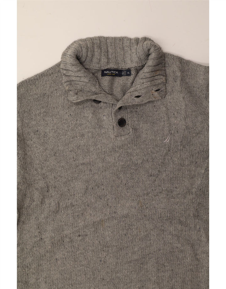 NAUTICA Mens Button Neck Jumper Sweater XL Grey Acrylic Vintage Nautica and Second-Hand Nautica from Messina Hembry 