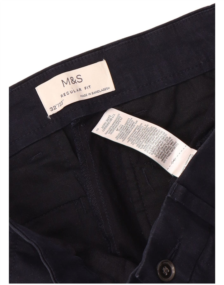 Marks & Spencer Mens Regular Fit Straight Chino Trousers W32 L33 Navy Blue