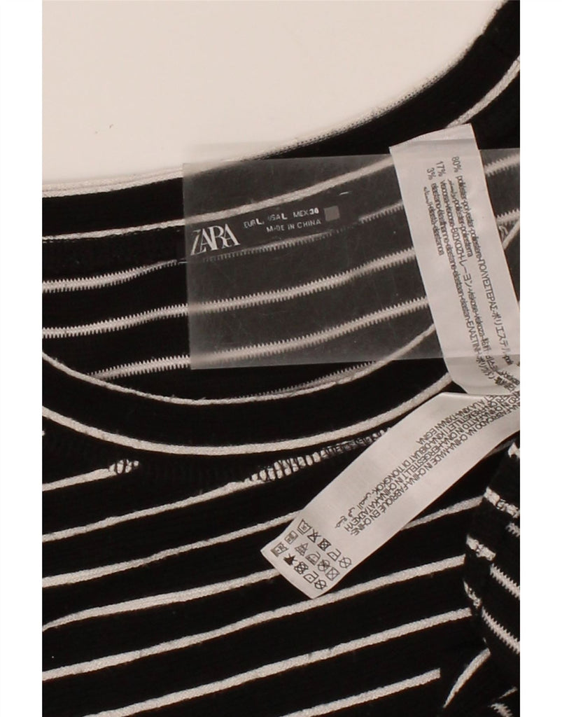 ZARA Womens Crop Top Long Sleeve UK 16 Large Black Striped Polyester Vintage Zara and Second-Hand Zara from Messina Hembry 