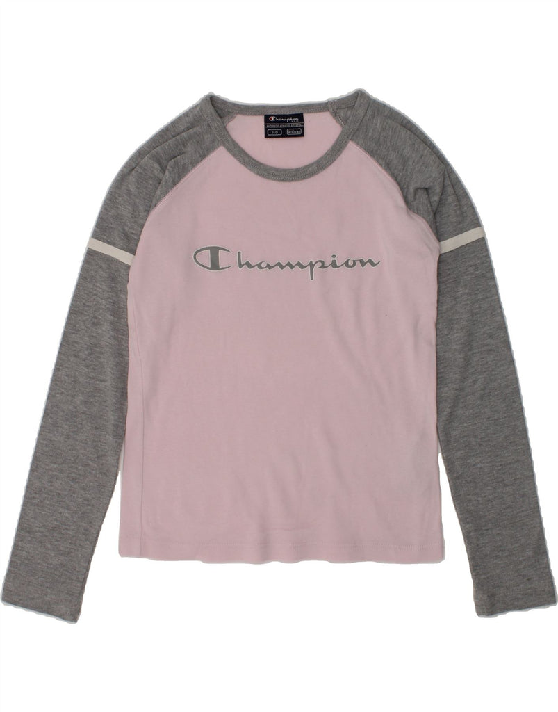 CHAMPION Girls Graphic Top Long Sleeve 9-10 Years Pink Colourblock Cotton | Vintage Champion | Thrift | Second-Hand Champion | Used Clothing | Messina Hembry 