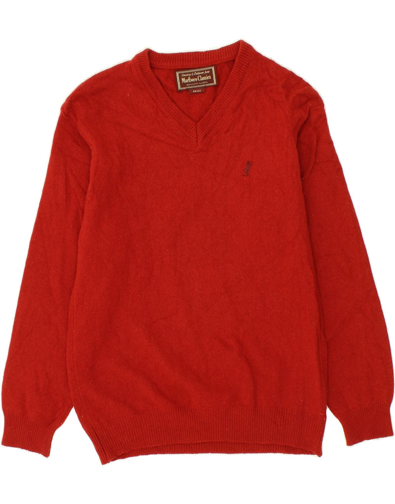 MARLBORO CLASSICS Mens V-Neck Jumper Sweater Small Red Wool Vintage Marlboro Classics and Second-Hand Marlboro Classics from Messina Hembry 