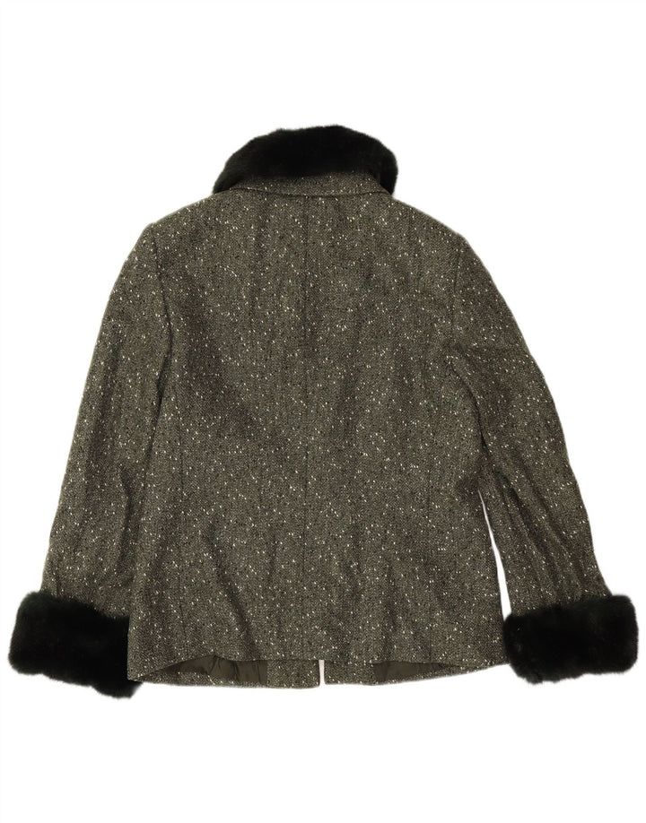 Luisa Spagnoli Womens Full Zip Blazer Jacket UK 14 Large Khaki Flecked Wool