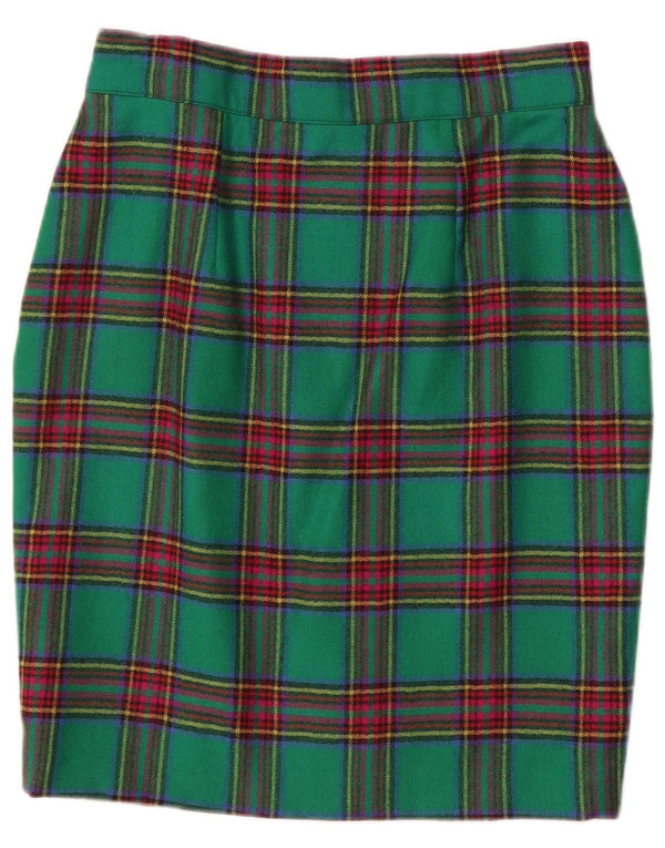 Vintage Womens Pencil Skirt W28 Medium Green Plaid
