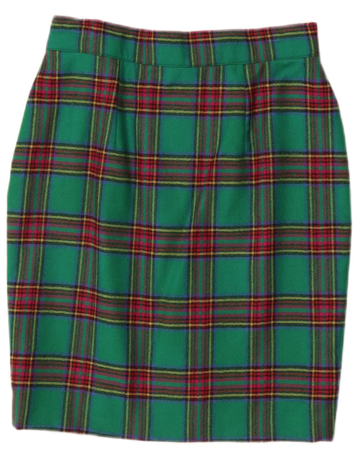 Vintage Womens Pencil Skirt W28 Medium Green Plaid