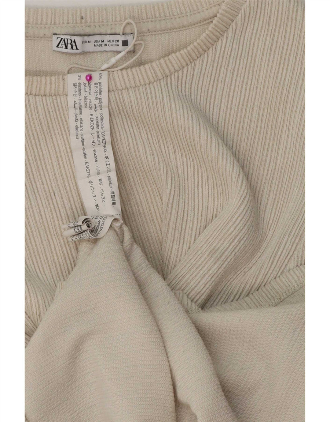 Zara Womens Top Long Sleeve UK 12 Medium Beige Polyester