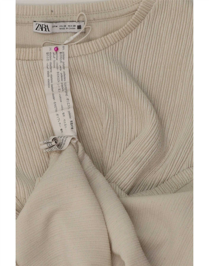 Zara Womens Top Long Sleeve UK 12 Medium Beige Polyester