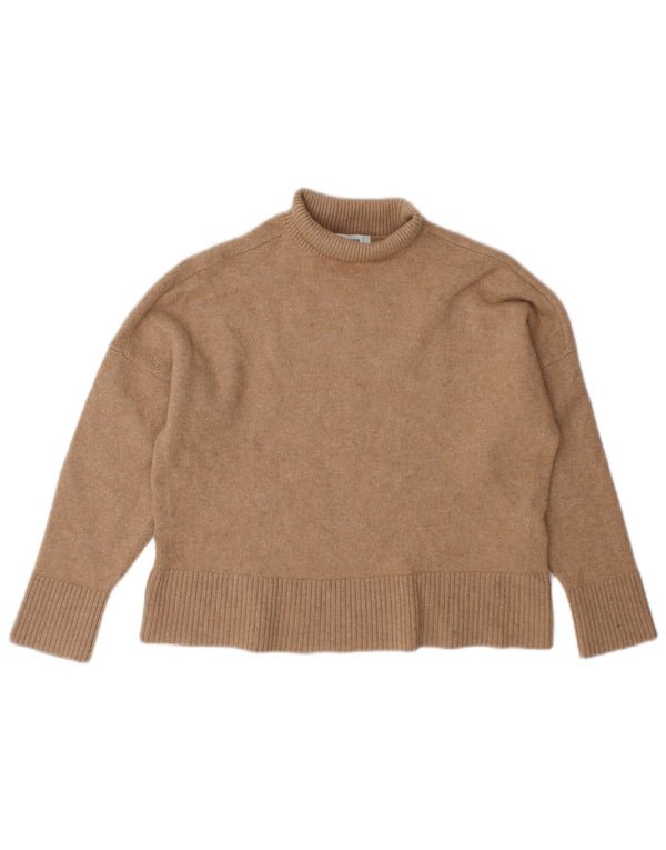 Reiss Womens Crop Roll Neck Jumper Sweater UK 6 XS Beige Wool