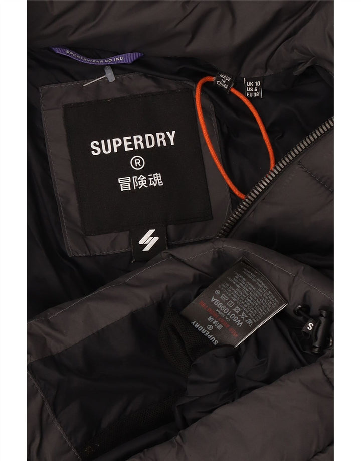 Superdry Womens Hooded Padded Jacket UK 10 Small Grey Nylon