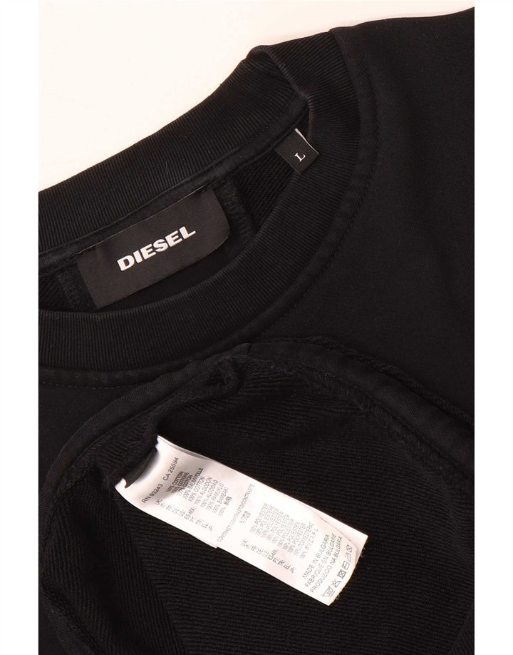 Diesel Mens Sweatshirt Jumper Large Black Striped Cotton