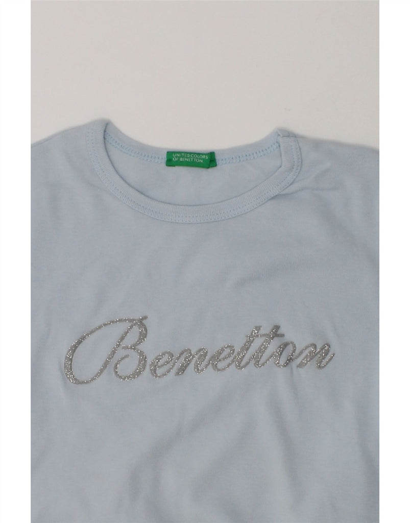 BENETTON Girls Graphic T-Shirt Top 7-8 Years Medium  Blue Cotton | Vintage Benetton | Thrift | Second-Hand Benetton | Used Clothing | Messina Hembry 