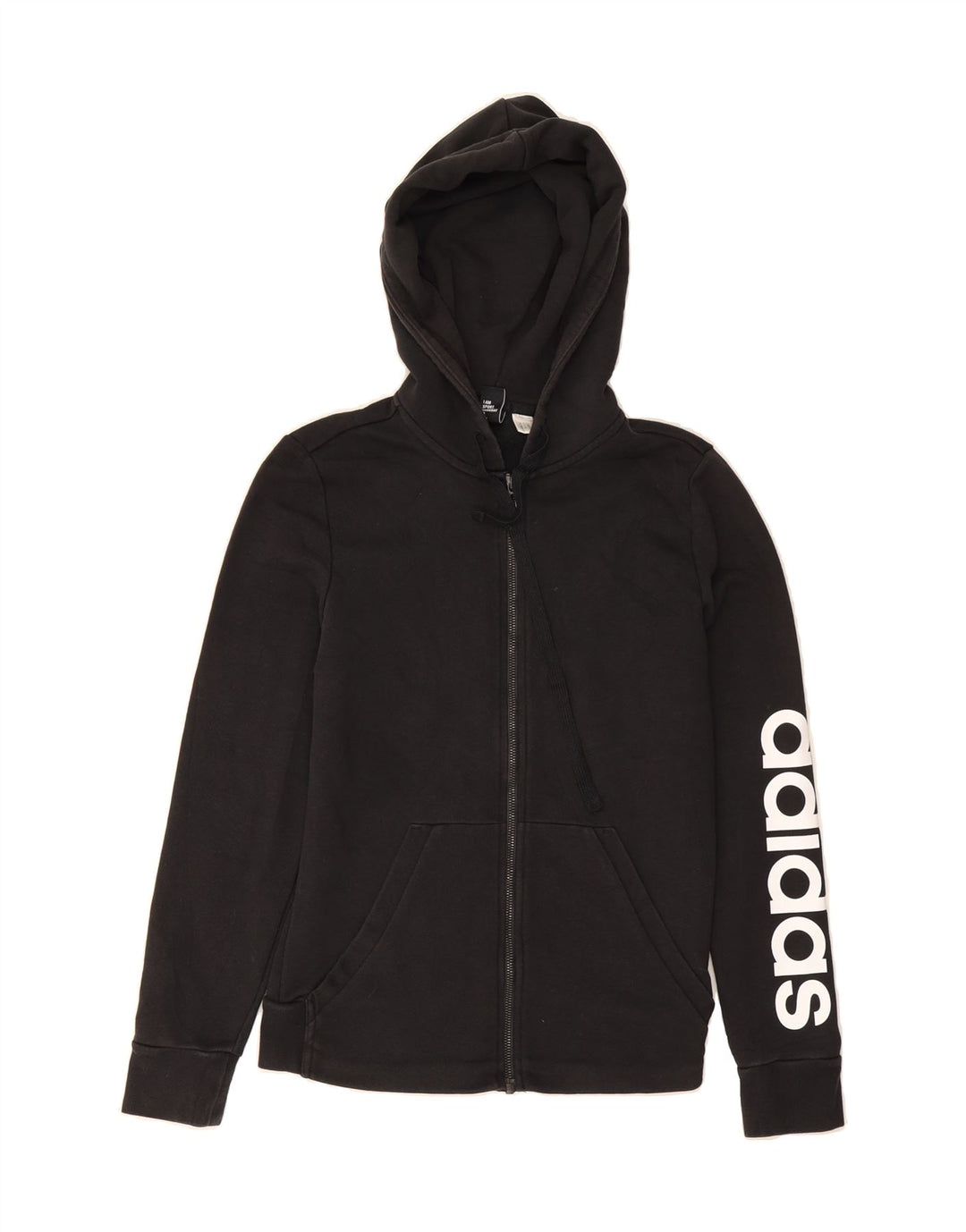 ADIDAS Womens Graphic Zip Hoodie Sweater UK 12 Medium Black Vintage Adidas and Second-Hand Adidas from Messina Hembry 