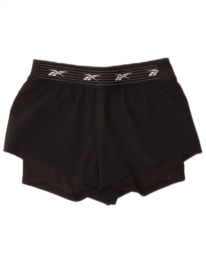 Reebok Womens Graphic Sport Shorts UK 12/14 Medium  Black Polyester
