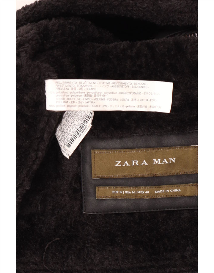 Zara Mens Sherpa Jacket UK 38 Medium Black Polyurethane