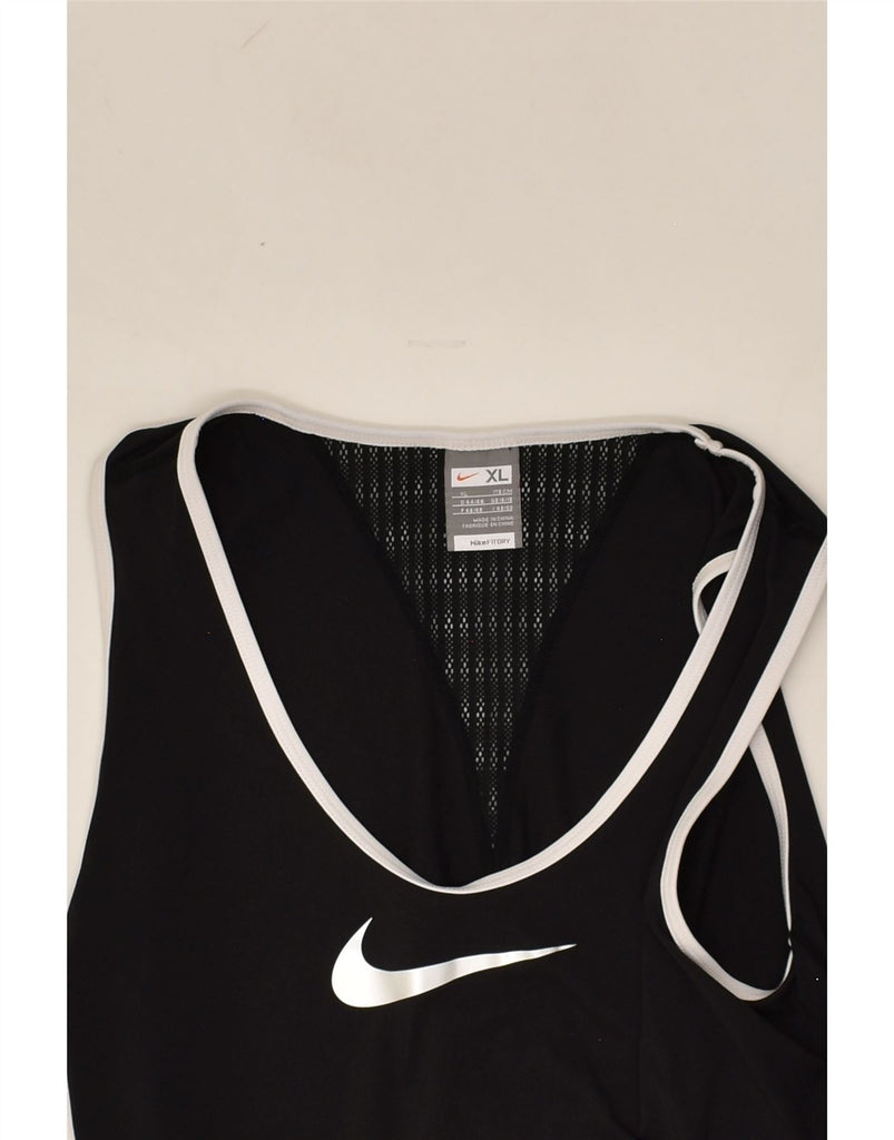NIKE Womens Vest Top UK 16/18 Large Black Nylon | Vintage Nike | Thrift | Second-Hand Nike | Used Clothing | Messina Hembry 