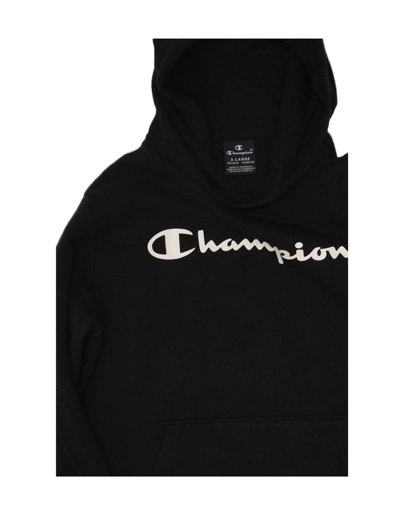 CHAMPION Boys Graphic Hoodie Jumper 13-14 Years XL Black Cotton | Vintage Champion | Thrift | Second-Hand Champion | Used Clothing | Messina Hembry 