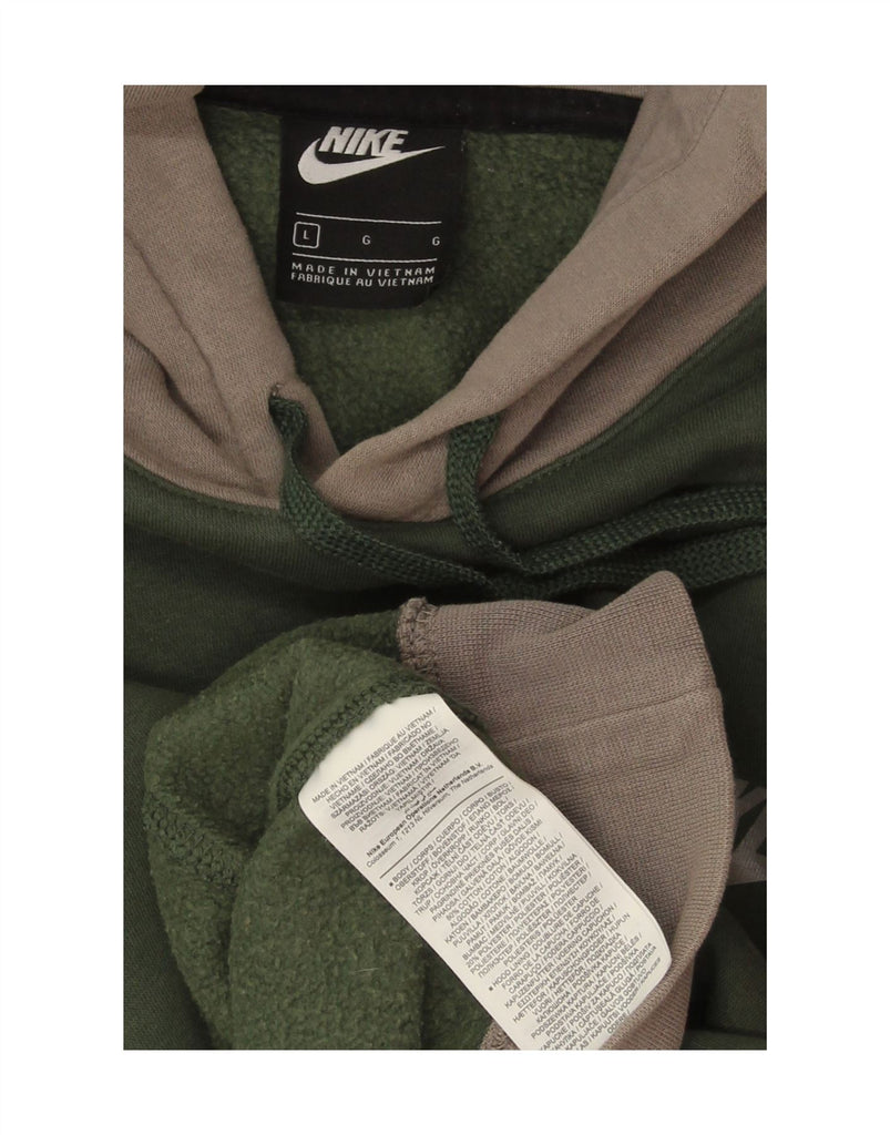 NIKE Mens Hoodie Jumper Large Green Colourblock Cotton Vintage Nike and Second-Hand Nike from Messina Hembry 