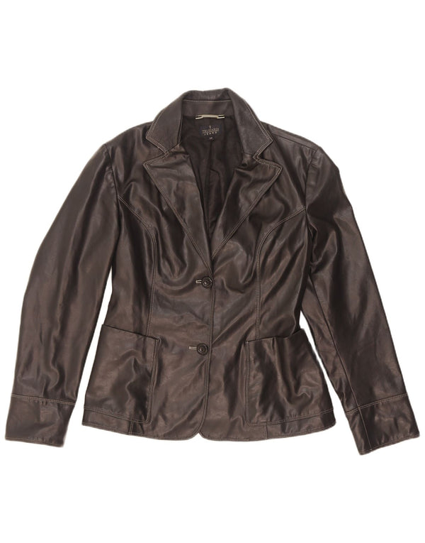 Trussardi Jeans Womens 2 Button Leather Blazer Jacket UK 44 Medium Black